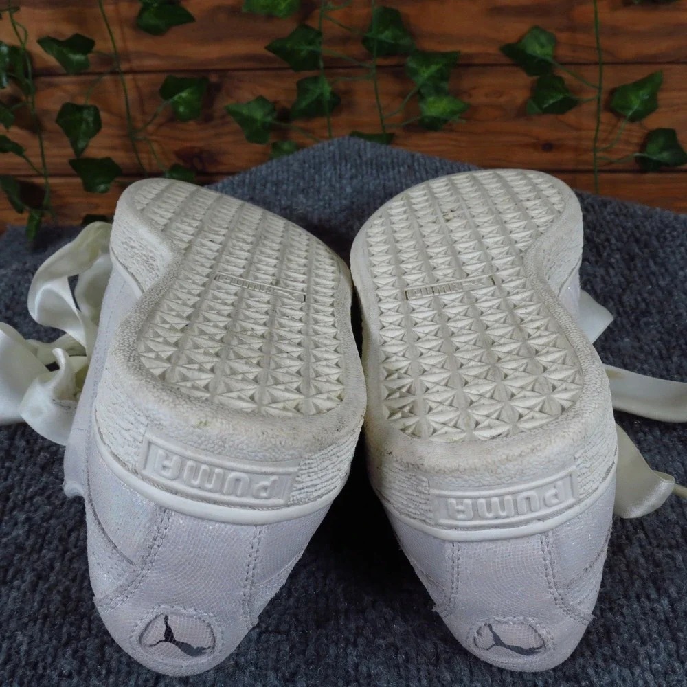 Puma Basket Heart Women Athletic Fashion Sneaker Size 9 White Iridescent Leather